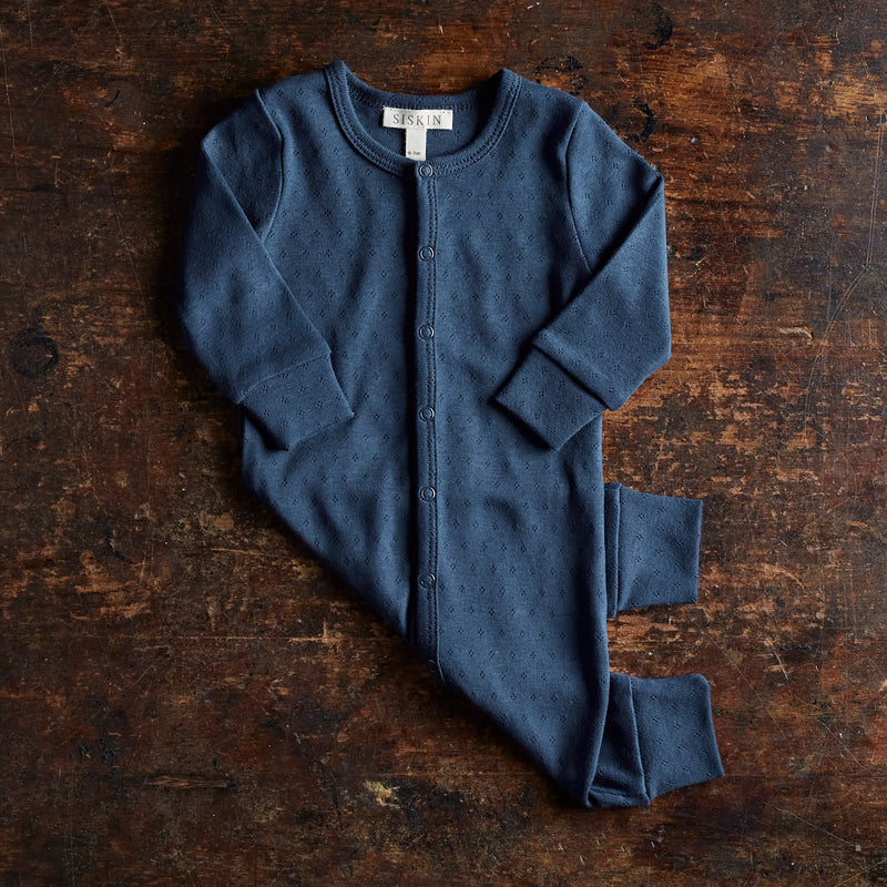 Stork Baby Pyjamas - Cotton Pointelle - Midnight