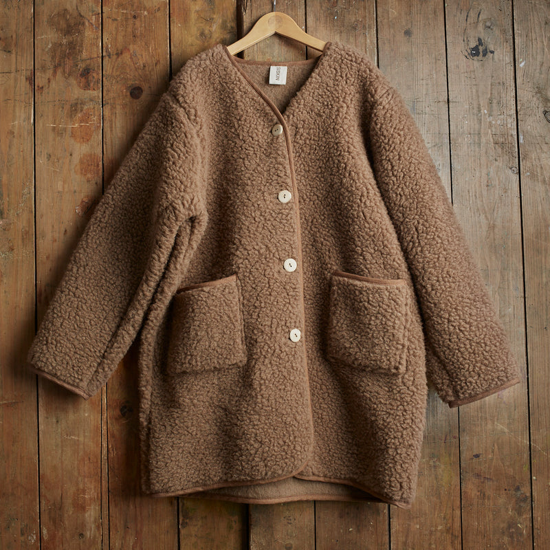 Sika Women's Coat - Wool Teddy Fleece - Nutmeg