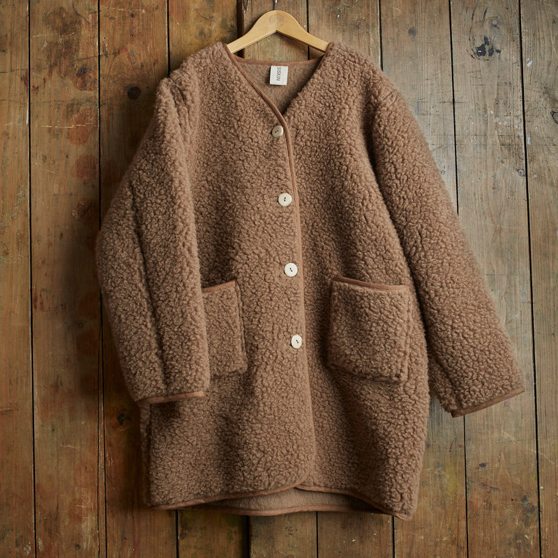 Sika Women's Coat - Wool Teddy Fleece - Nutmeg