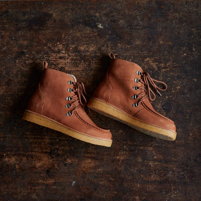 Womens Wool Lined Boots with Laces - Cognac Nubuck