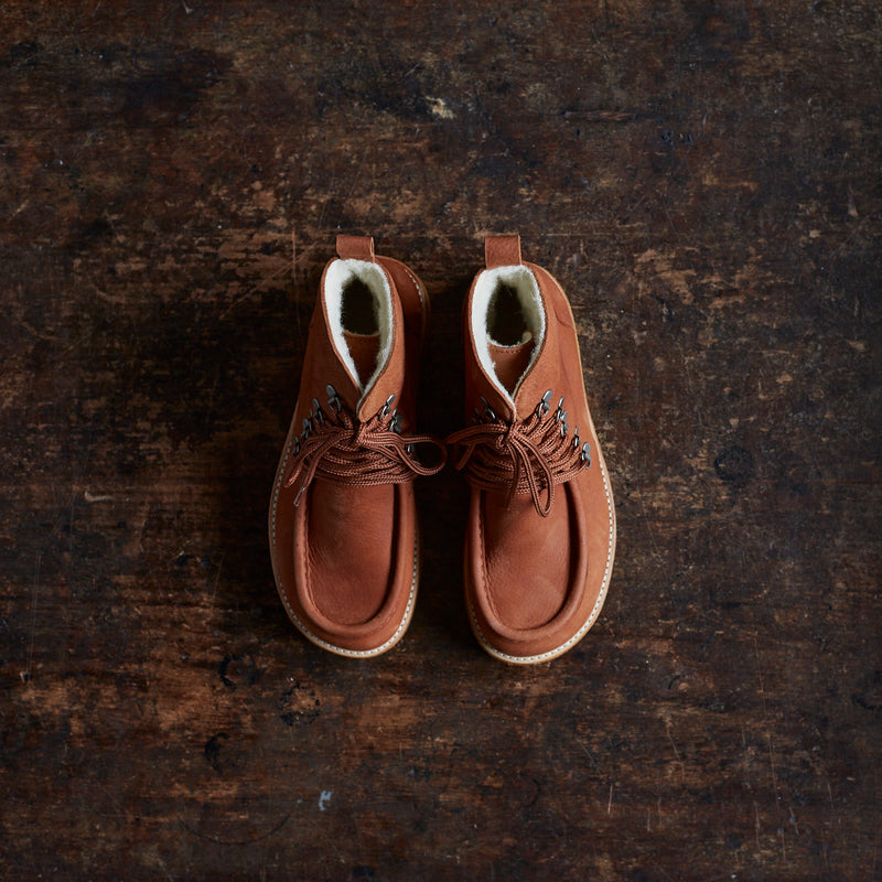 Womens Wool Lined Boots with Laces - Cognac Nubuck