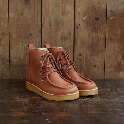 Womens Wool Lined Boots with Laces - Cognac Nubuck