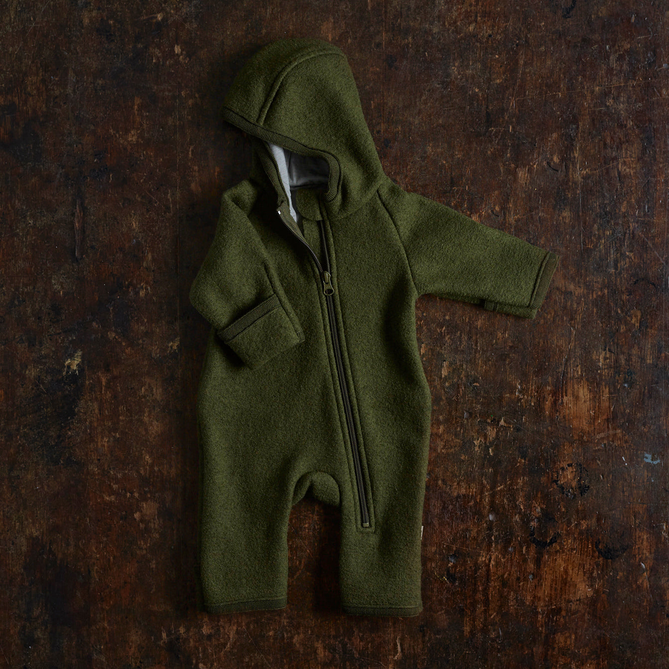 Baby/Kids' Boiled Merino Wool Zip Overall in green - sizes 0 mth-6