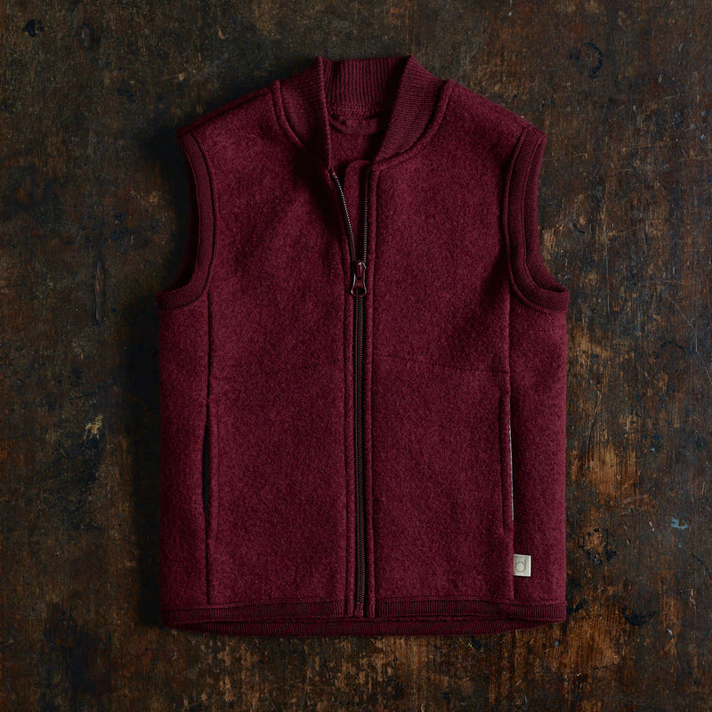 Boiled Merino Wool Zip Vest - Cassis