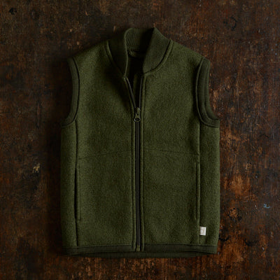 Boiled Merino Wool Zip Vest - Olive