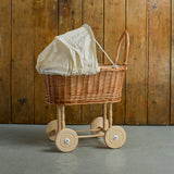 Wicker Doll/Teddy Pram - Eggshell