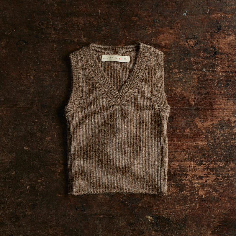 Baby & Kids Alpaca V-Neck Robert Vest- Cocoa