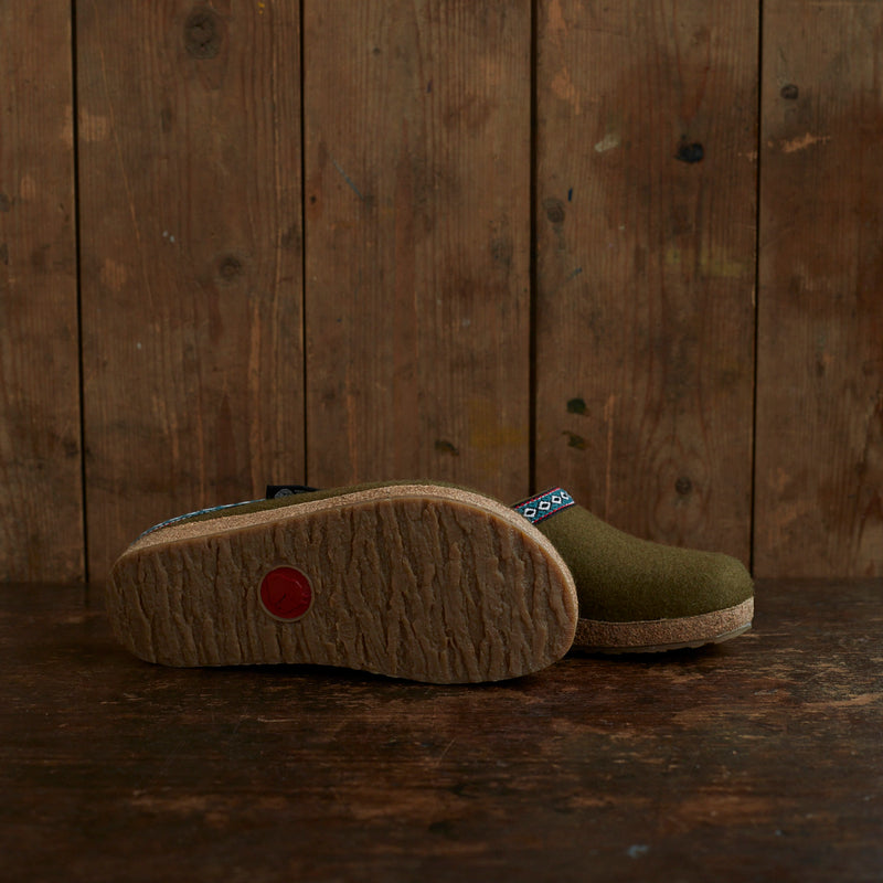 Adults Felted Wool Franzl Clog Slipper - Olive