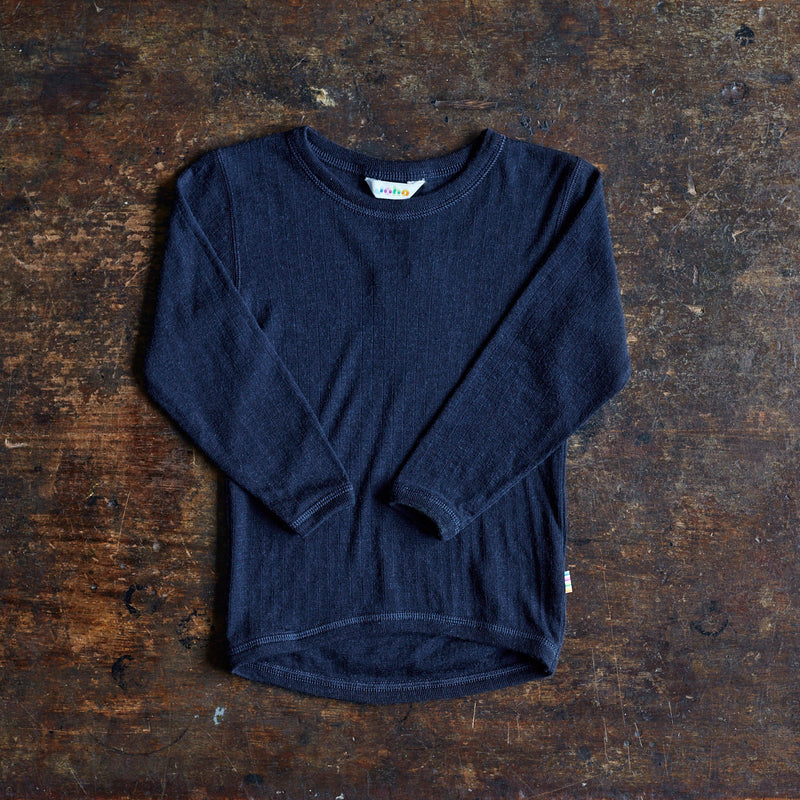 Baby & Kids Merino Wool Rib LS Top - Navy