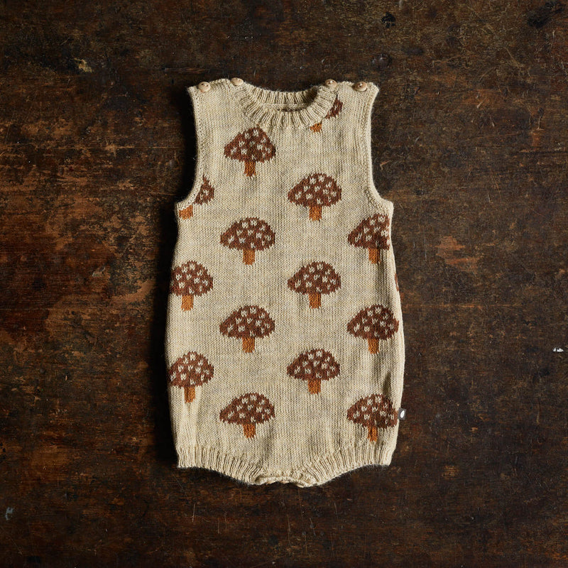 Baby Alpaca Mushroom Romper - Oatmeal