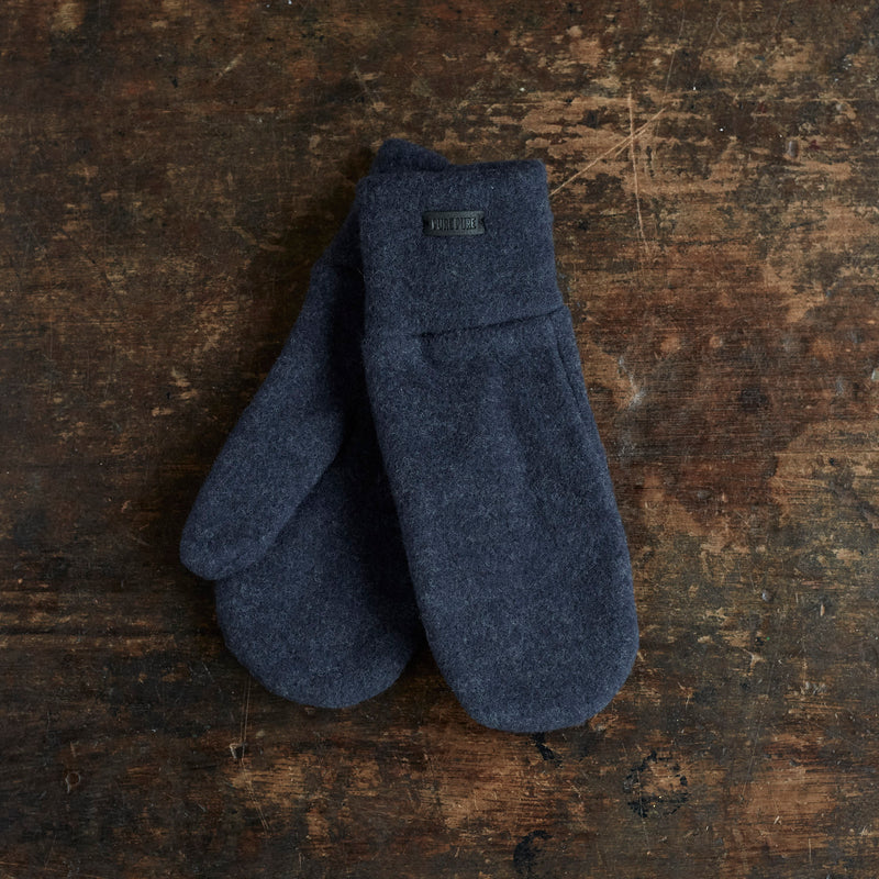 Womens Merino Wool Fleece Mittens - Dark Blue