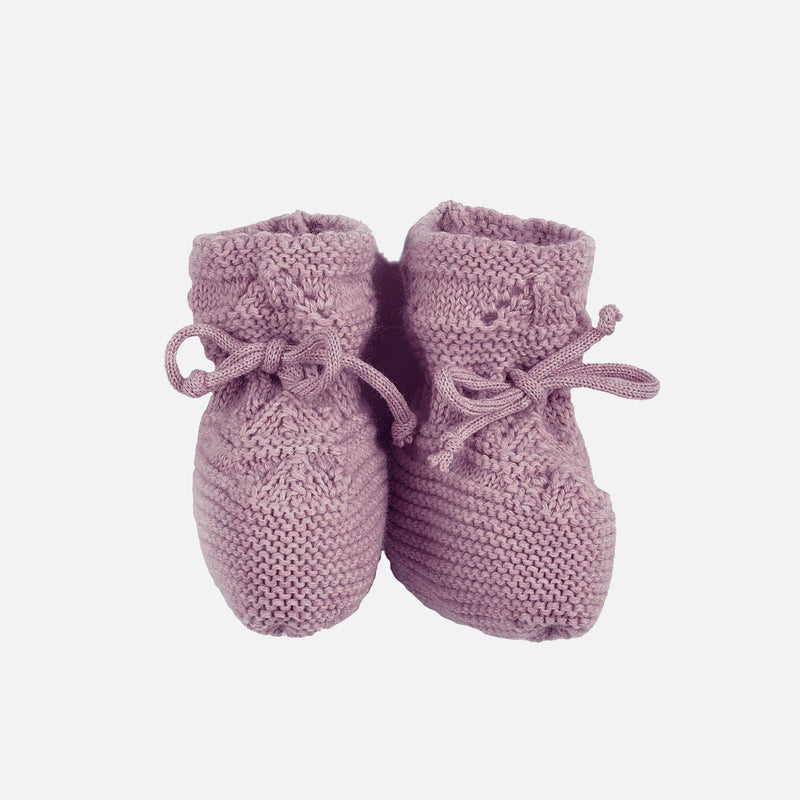 Baby Merino Wool Tie Booties - Mauve