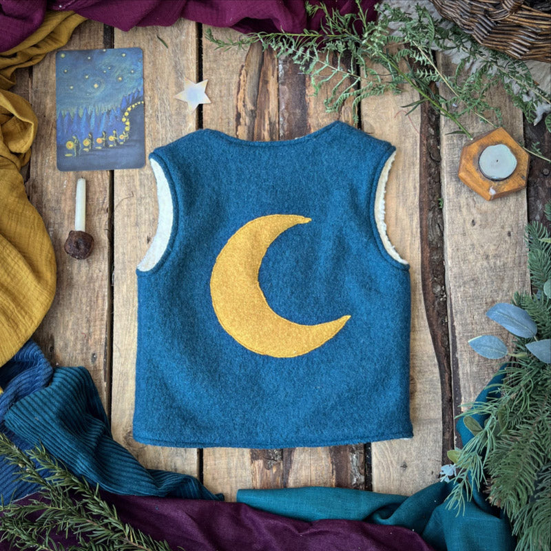Wool/Cotton Sherpa Moon Vest - Petrol