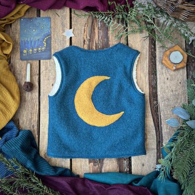 Wool/Cotton Sherpa Moon Vest - Petrol