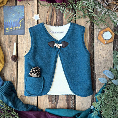 Wool/Cotton Sherpa Moon Vest - Petrol