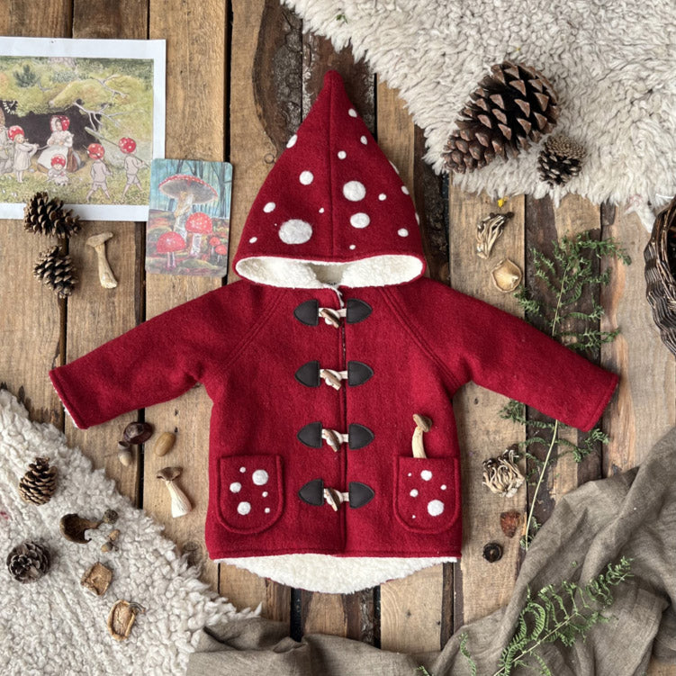 Baby & Kids Wool/Cotton Sherpa Pixie Hooded Coat - Toadstool