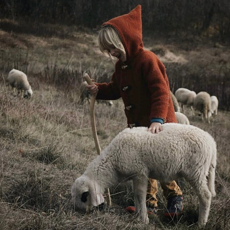 Baby & Kids Wool/Cotton Sherpa Pixie Hooded Coat - Terracotta