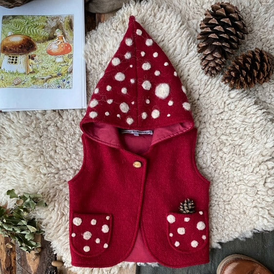 Wool Pixie Hooded Vest - Toadstool