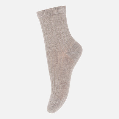 Cotton Rib Socks - Light Brown Melange