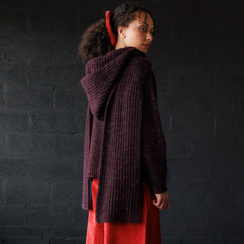 Women's Merino Wool Moya Hooded Scarf - Fig