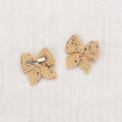 Hand Knit Merino Wool Baby Puff Bow Set - Camel Confetti