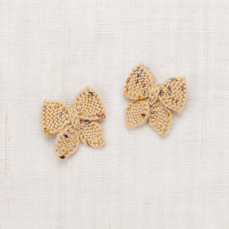 Hand Knit Merino Wool Baby Puff Bow Set - Camel Confetti