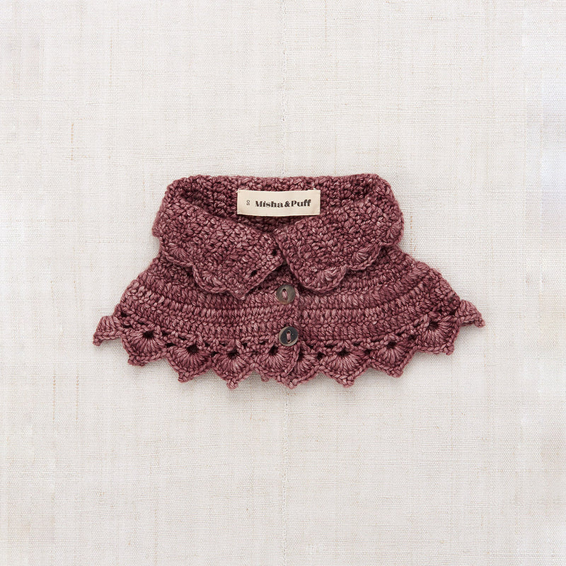 Hand Crochet Merino Wool Button Collar - Plum