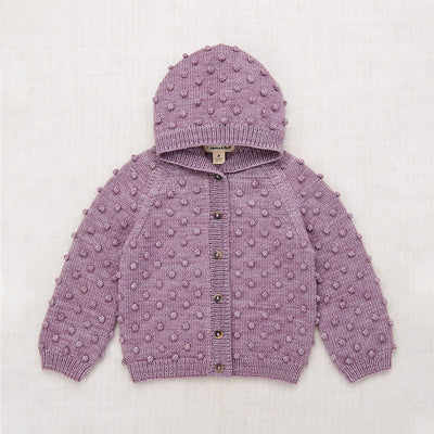 Hand Knit Merino Wool Hooded Popcorn Cardigan - Periwinkle