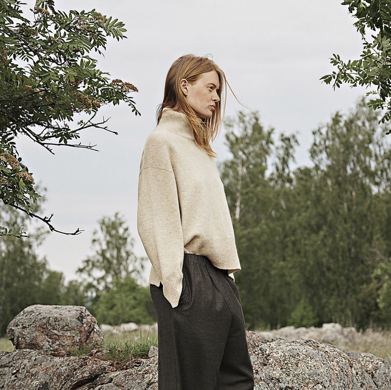 Women's Wool Polo Neck Sweater - Nature