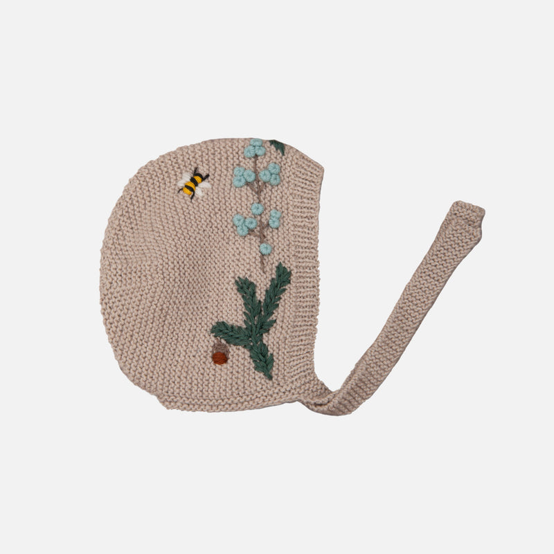 Baby Merino Wool Woodland Bonnet - Oats