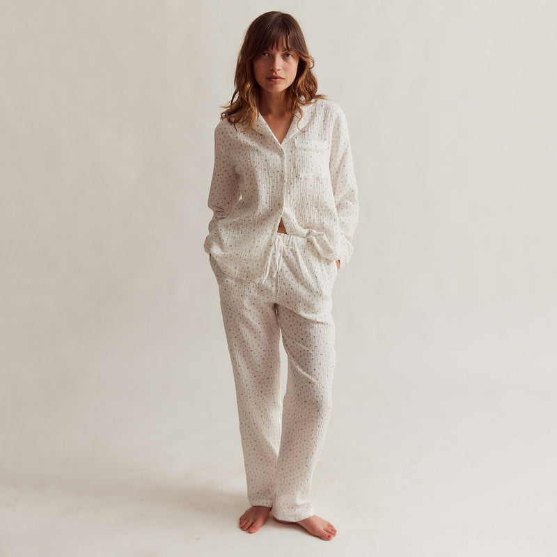 Women’s Cotton Traditional Pyjama Set - White