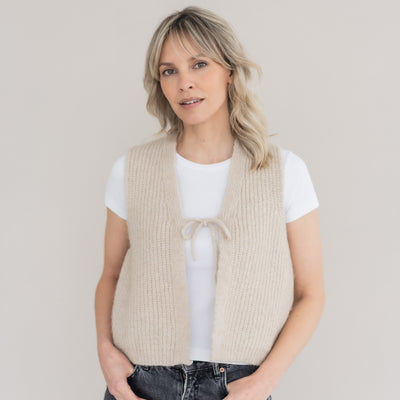 Women's Merino Wool/Alpaca/Silk Tie Vest - Beige