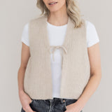 Women's Merino Wool/Alpaca/Silk Tie Vest - Beige