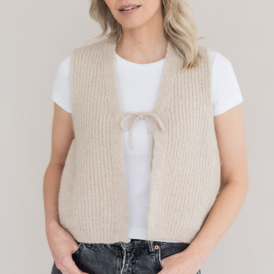 Women's Merino Wool/Alpaca/Silk Tie Vest - Beige