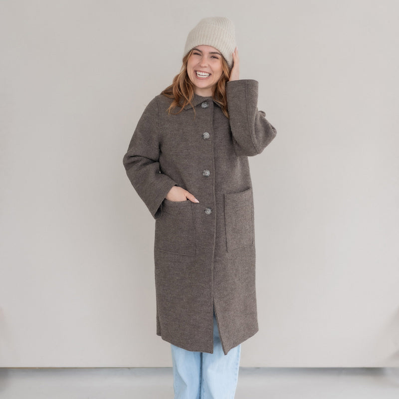 Women's Boiled Merino Wool Coat - Nut