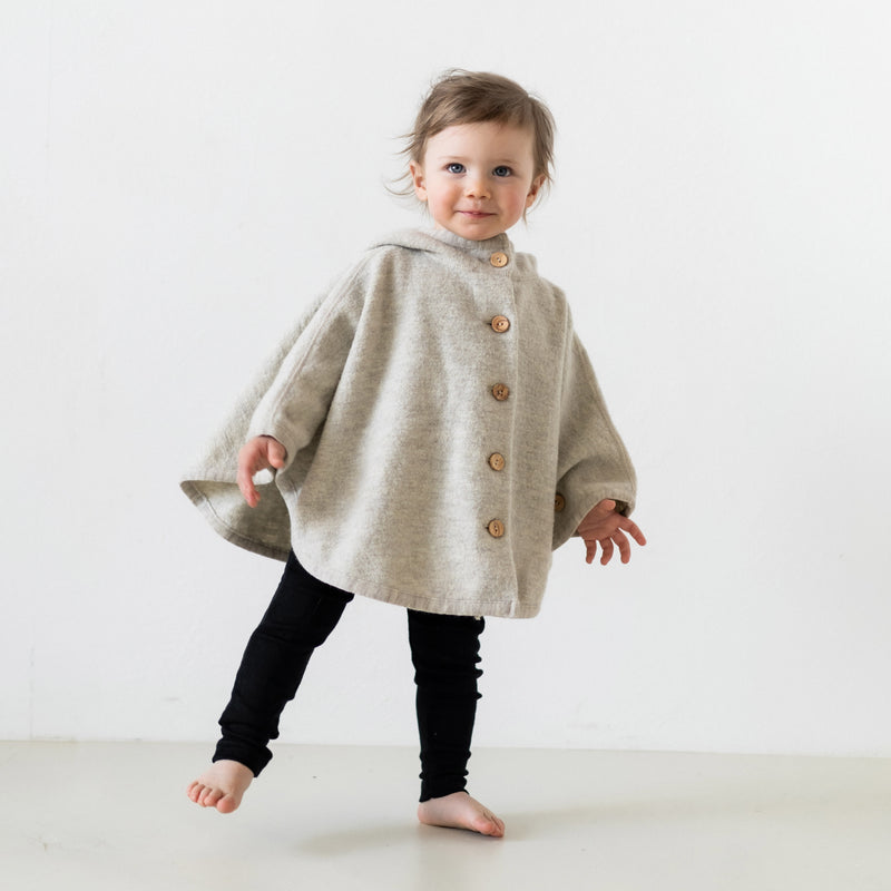 Kids Boiled Merino Wool Poncho - Natural