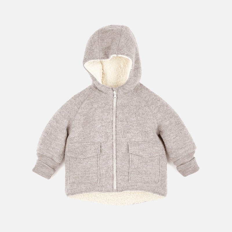 Kids Boiled Merino Wool /Cotton Teddy Jacket - Greige