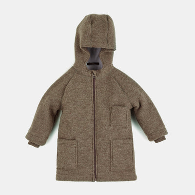 Kids Boiled Merino Wool Hooded Coat - Nut