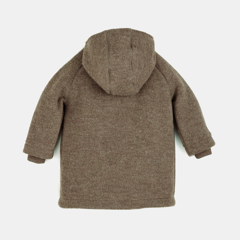 Kids Boiled Merino Wool Hooded Coat - Nut