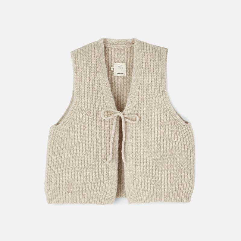 Women's Merino Wool/Alpaca/Silk Tie Vest - Beige