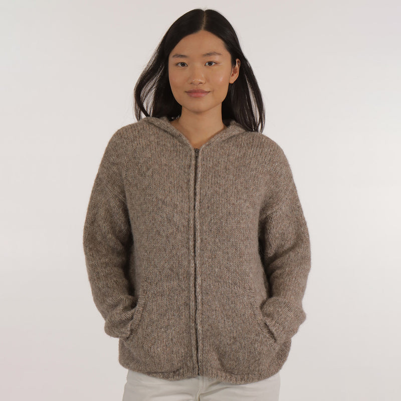 Women's Alpaca/Cotton Diamant Hooded Cardigan Grege Chine – MamaOwl
