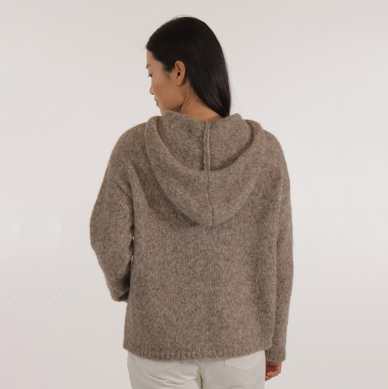 Women's Alpaca/Cotton Diamant Hooded Cardigan - Grege Chine