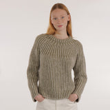 Women's Alpaca/Cotton Iris Rib Sweater - Khaki/Grey