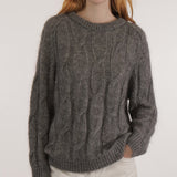 Women's Mohair/Merino Wool Iroise Cable Sweater - Grey Chine