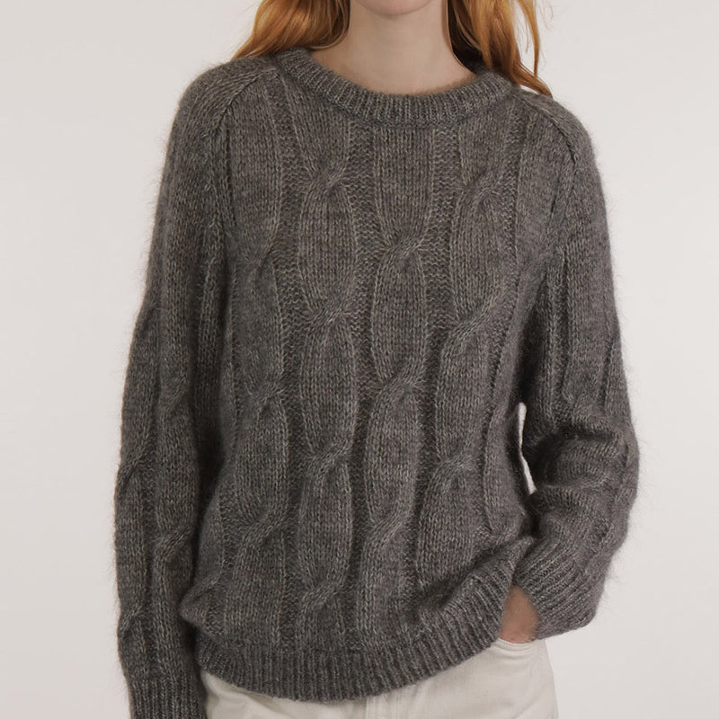 Women's Mohair/Merino Wool Iroise Cable Sweater - Grey Chine