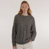 Women's Mohair/Merino Wool Iroise Cable Sweater - Grey Chine