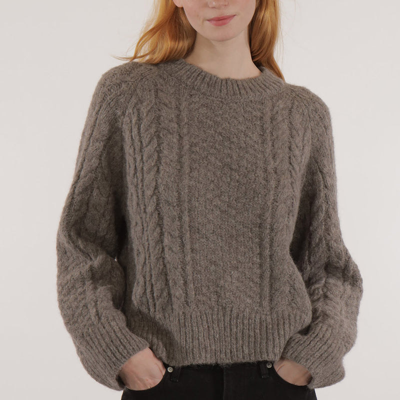 Women's Alpaca Ivan Cable Sweater - Dark Grey