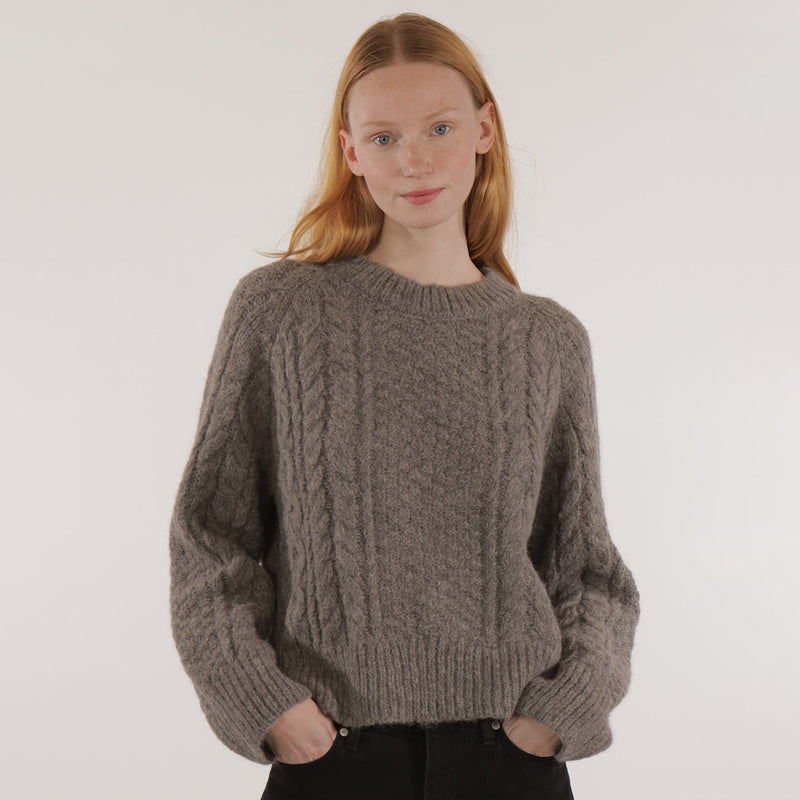 Women's Alpaca Ivan Cable Sweater - Dark Grey