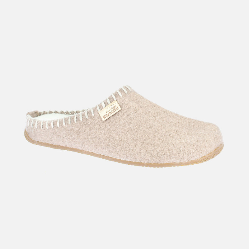 Women's Boiled Wool Blanket Stitch Slipper - Taupe
