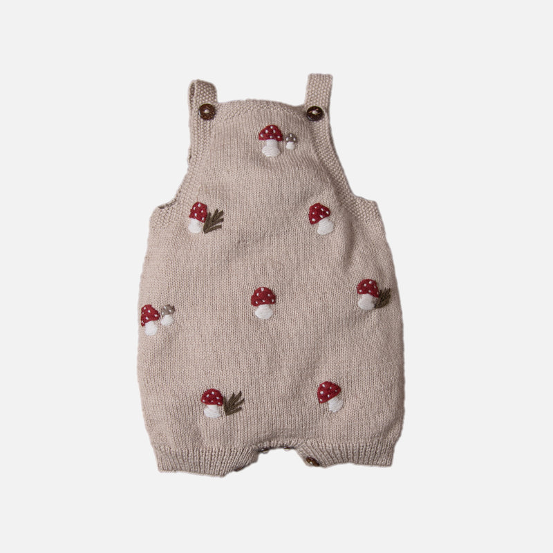 Baby Merino Wool Mushroom Romper - Oats